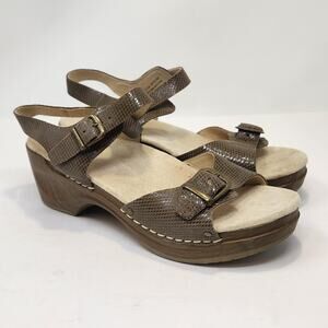 Sanita Womens Daisy Davia Taupe Beige Snake Print Leather Sandals Size 39 US 8